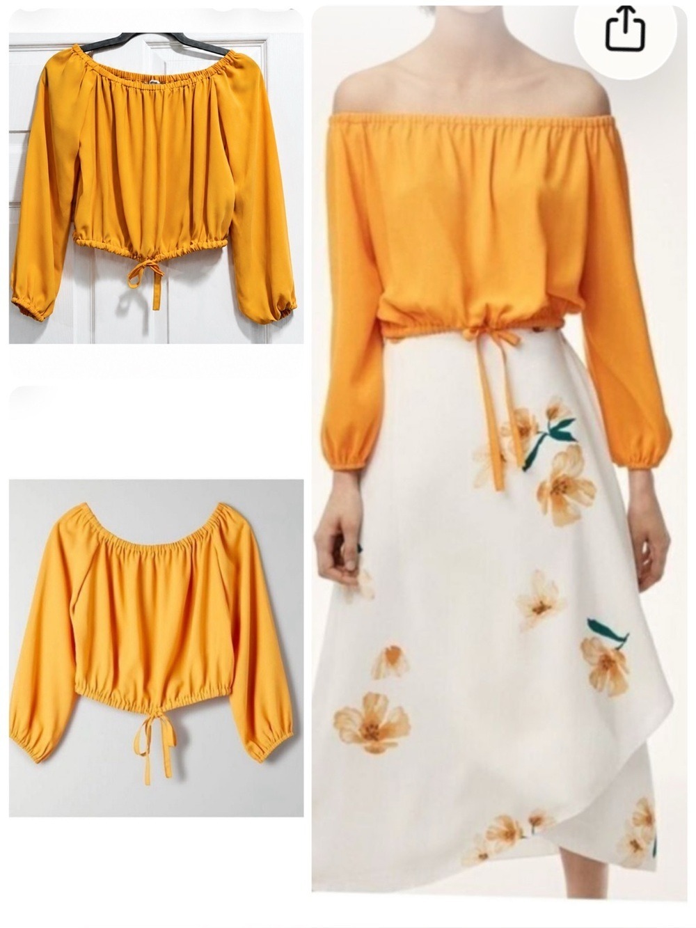 Wilfred Aritzia Eleanora Off the Shoulder Cropped Blouse Yellow Top Size XS